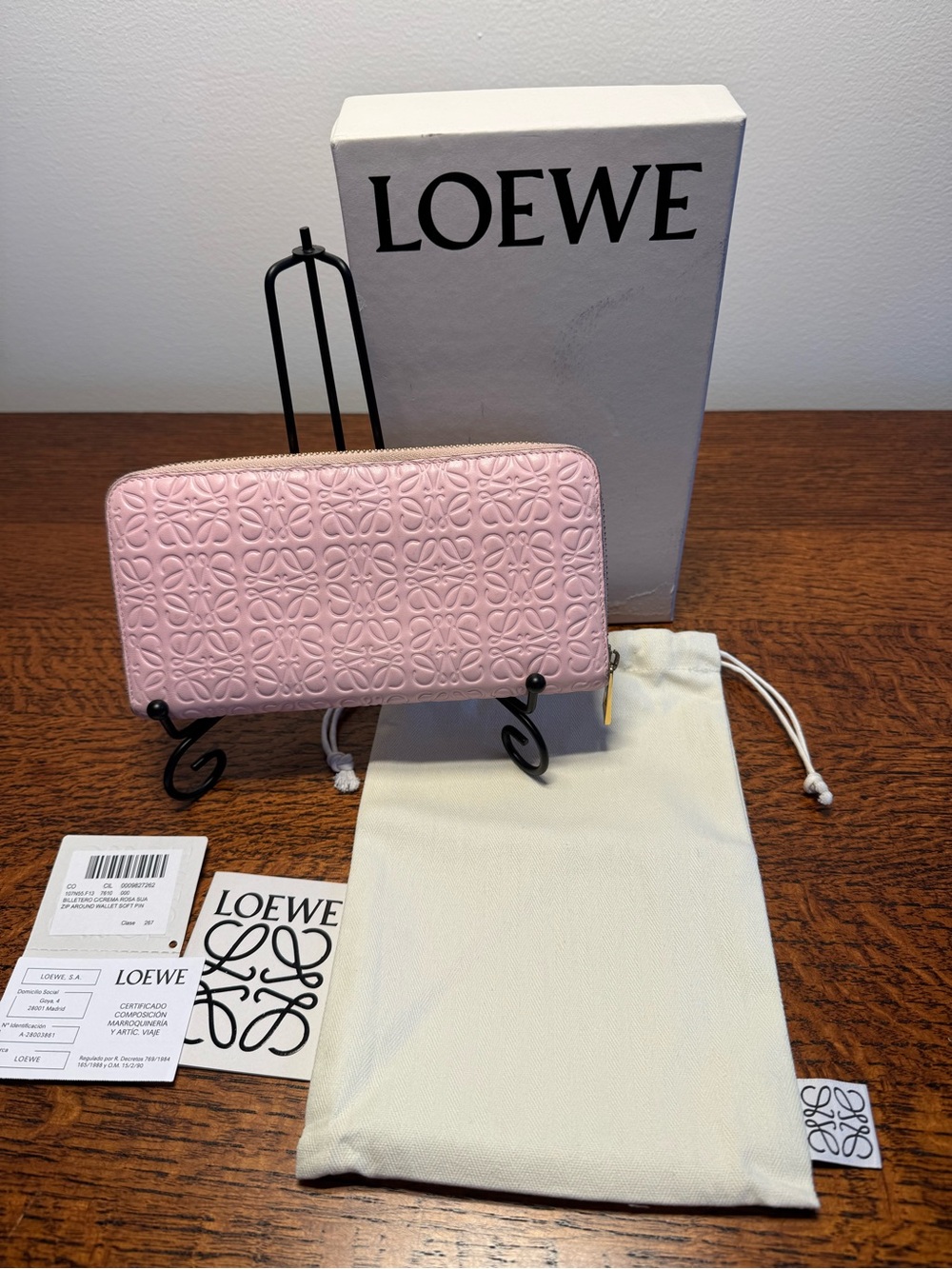 Loewe Repeat Anagram Leather Zip-Around Wallet w/Box, Dust Bag & COA